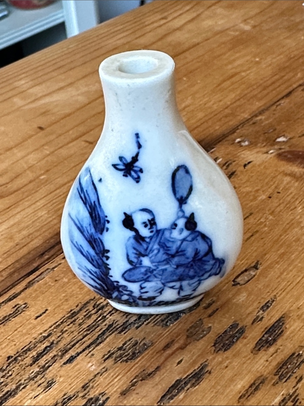 Chinese Blue & White Children Porcelain Snuff Bottle No Stopper